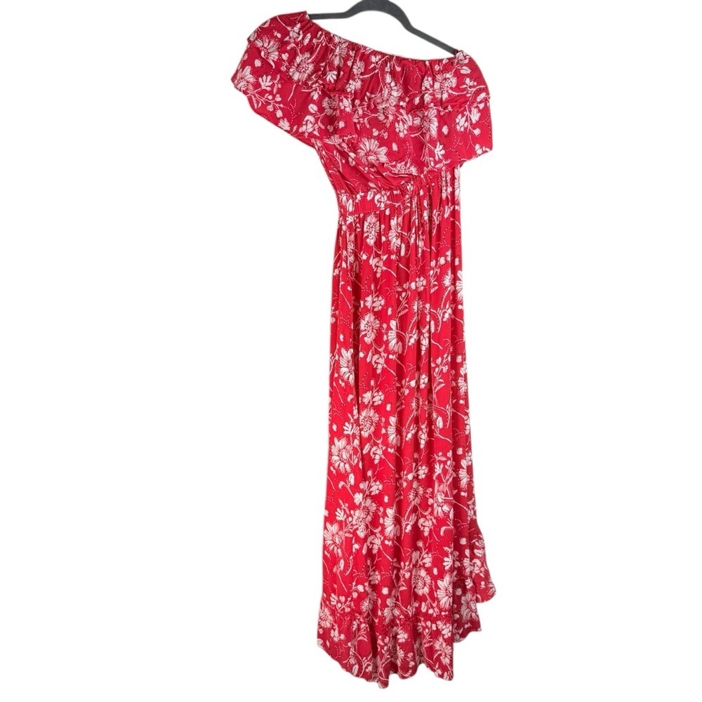 Anthropologie Steele Livia Ruffled One Shoulder Maxi Dress Red Floral Size M - Picture 3 of 6